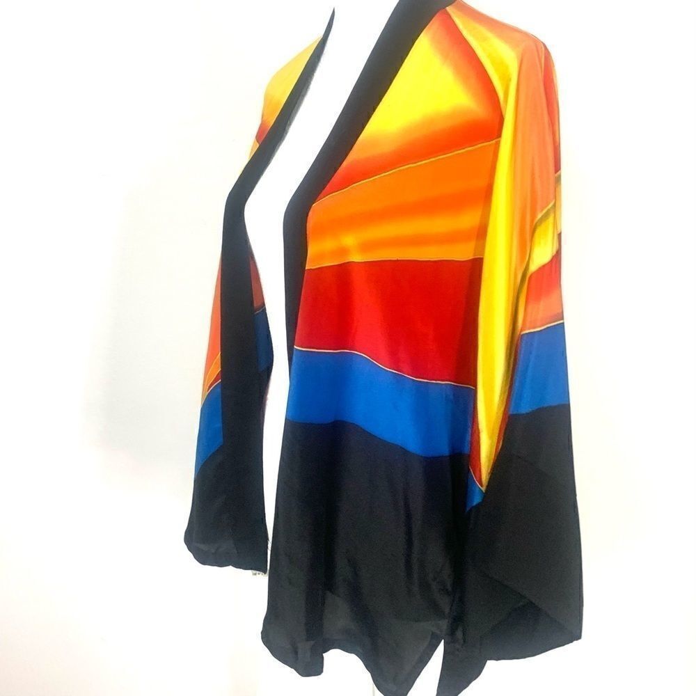 Vintage Silk Art to Wear Retro 70’s Geometric Kabuki Jacket